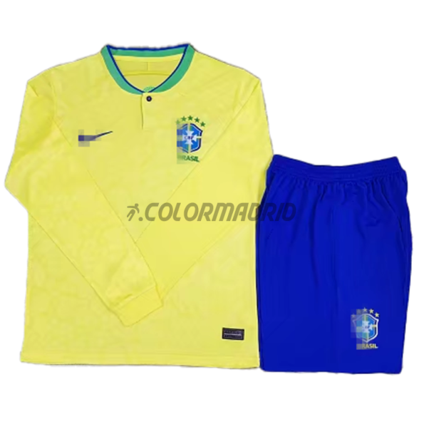 Maillot Kit Brésil 2022 Coupe Du Monde Domicile Manches Longues