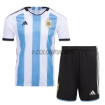 Camiseta Argentina Primera Equipación 2022 3 Estrellas Campeones del Mundo Niño Kit
