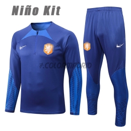 Netherlands Kid's Sweat Kit (Top+Pants) Dark Blue 2022