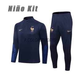 France Kid's Zipper Sweat Kit (Top+Pants) Blue 2022